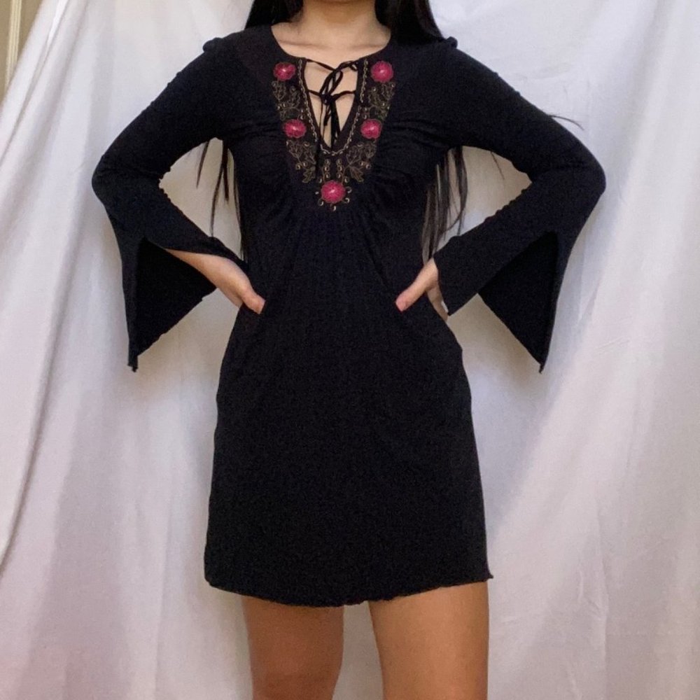 Lace-up Dress with Flared Sleeves